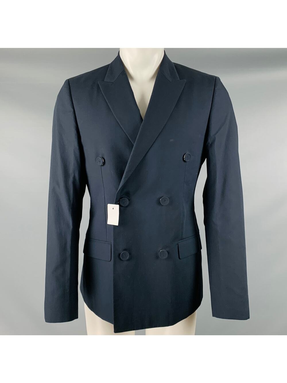 CALVIN KLEIN COLLECTION Size 38 Navy Cotton Double Breasted Sport Coat